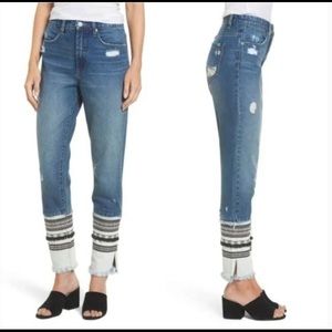 Blank NYC high rise tapered embroidered jeans